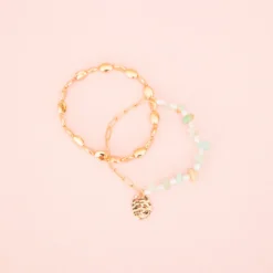 Beachy Beads And Gold Chain Bracelet Set