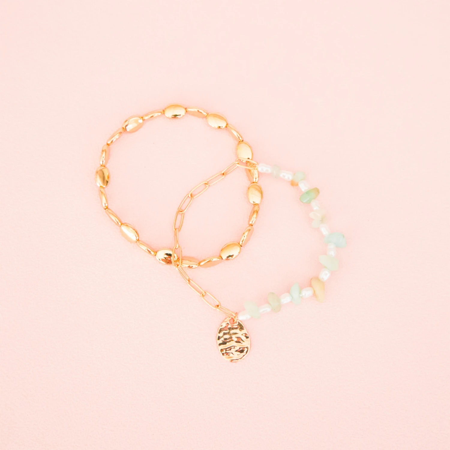 Beachy Beads And Gold Chain Bracelet Set