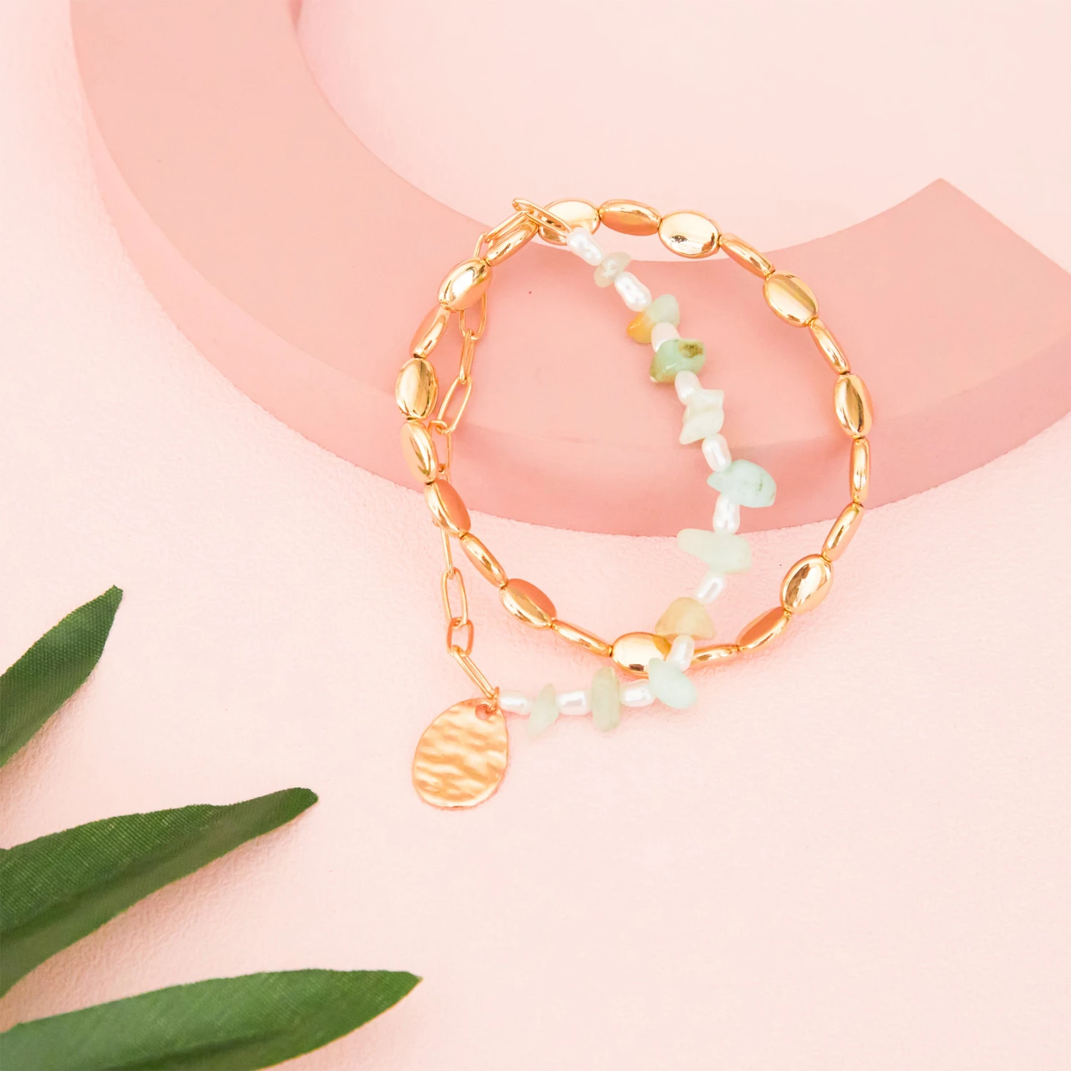 Beachy Beads And Gold Chain Bracelet Set - Image 3