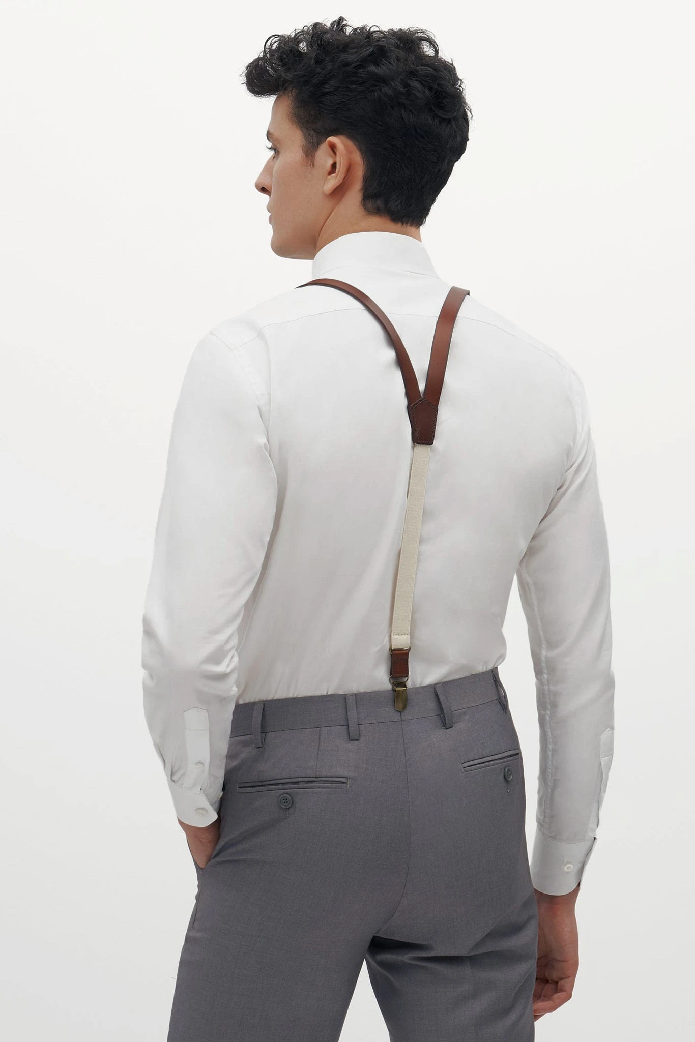 Leather Suspenders By Suitshop - Brown - Image 3