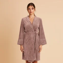 Velvet Ribbed Robe - Taupe