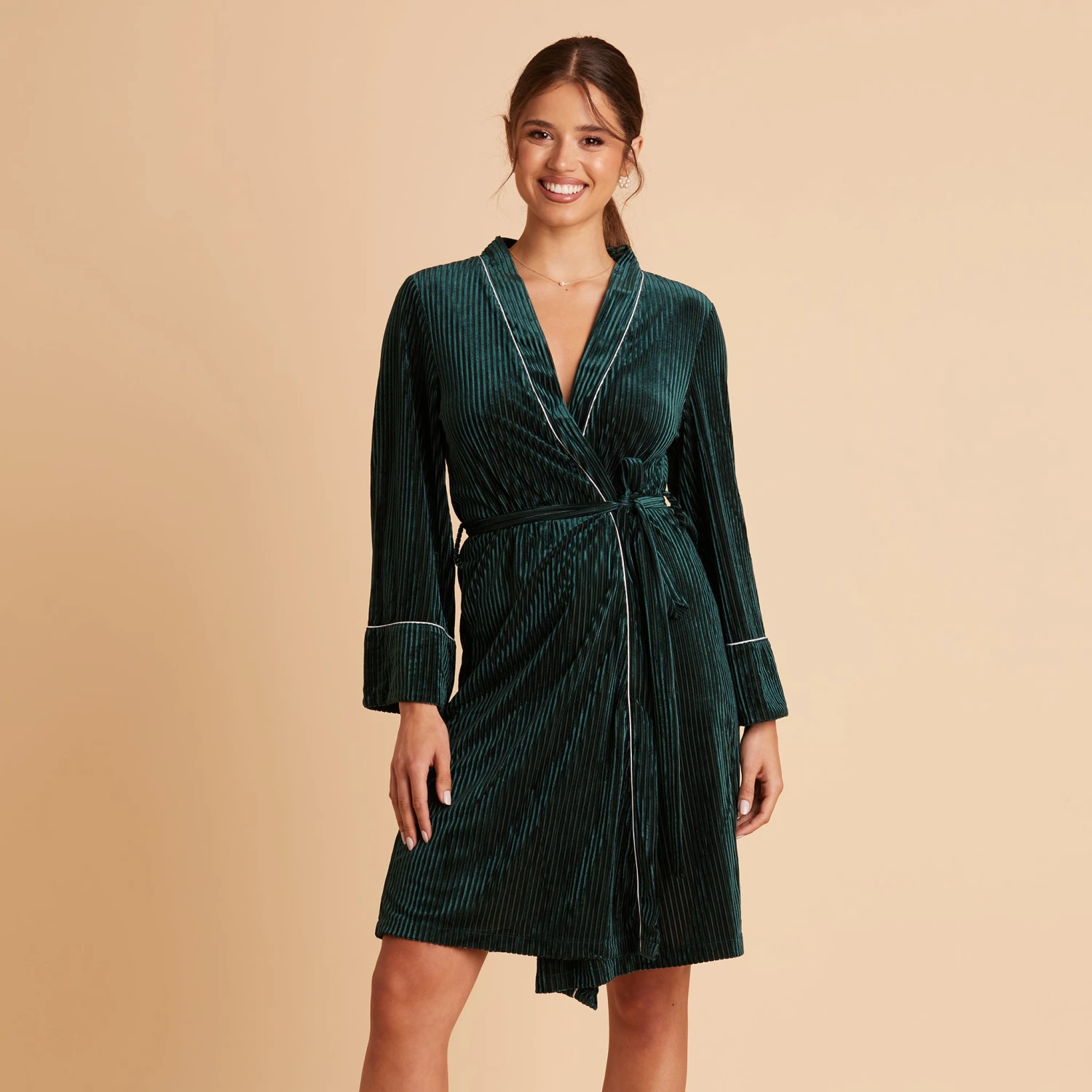 Velvet Ribbed Robe - Emerald - Image 4