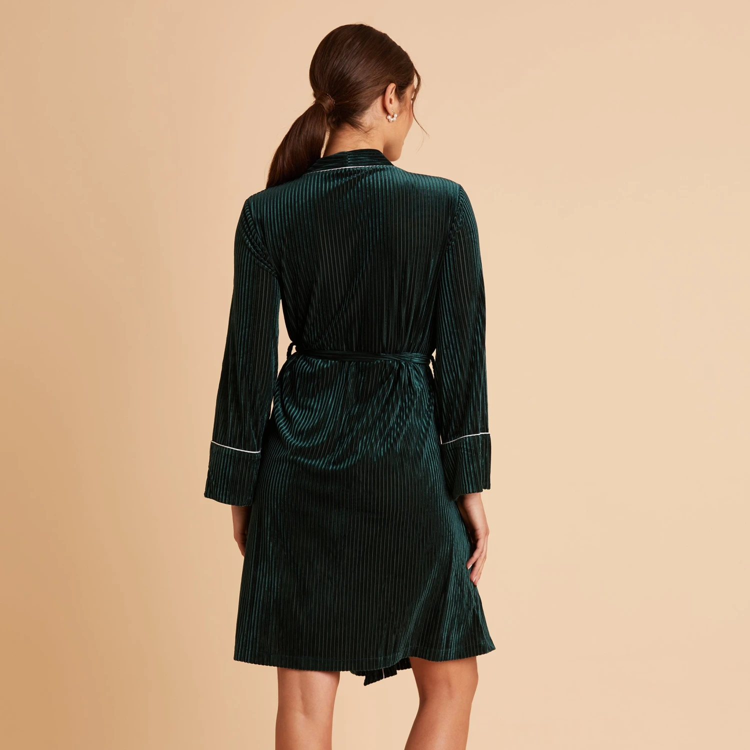 Velvet Ribbed Robe - Emerald - Image 3