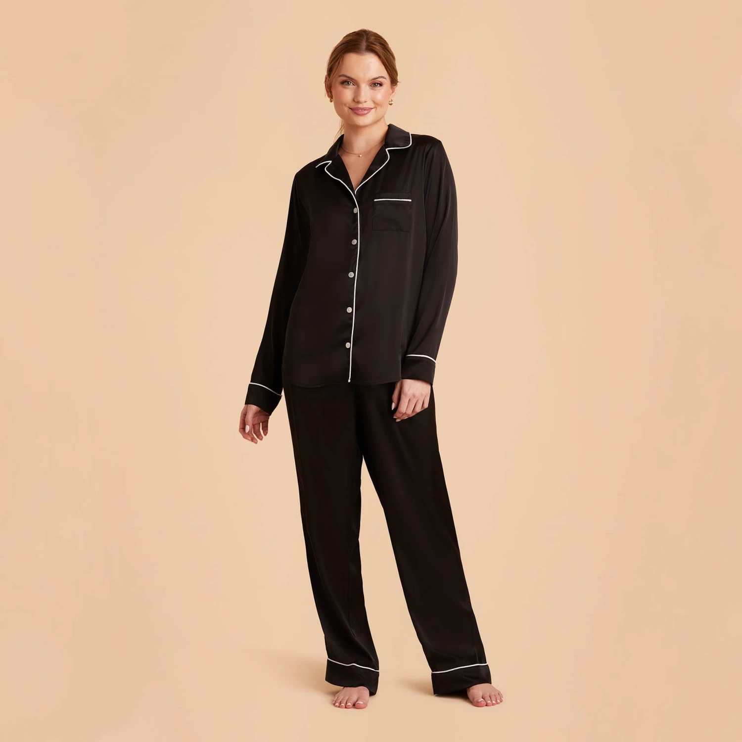 Jonny Long Sleeves And Pants Satin PJ Set - Black - Image 8