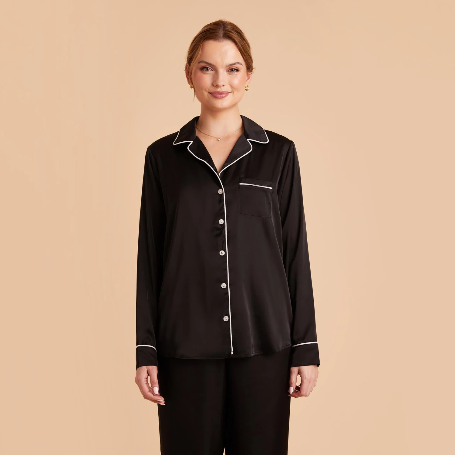 Jonny Long Sleeves And Pants Satin PJ Set - Black - Image 5