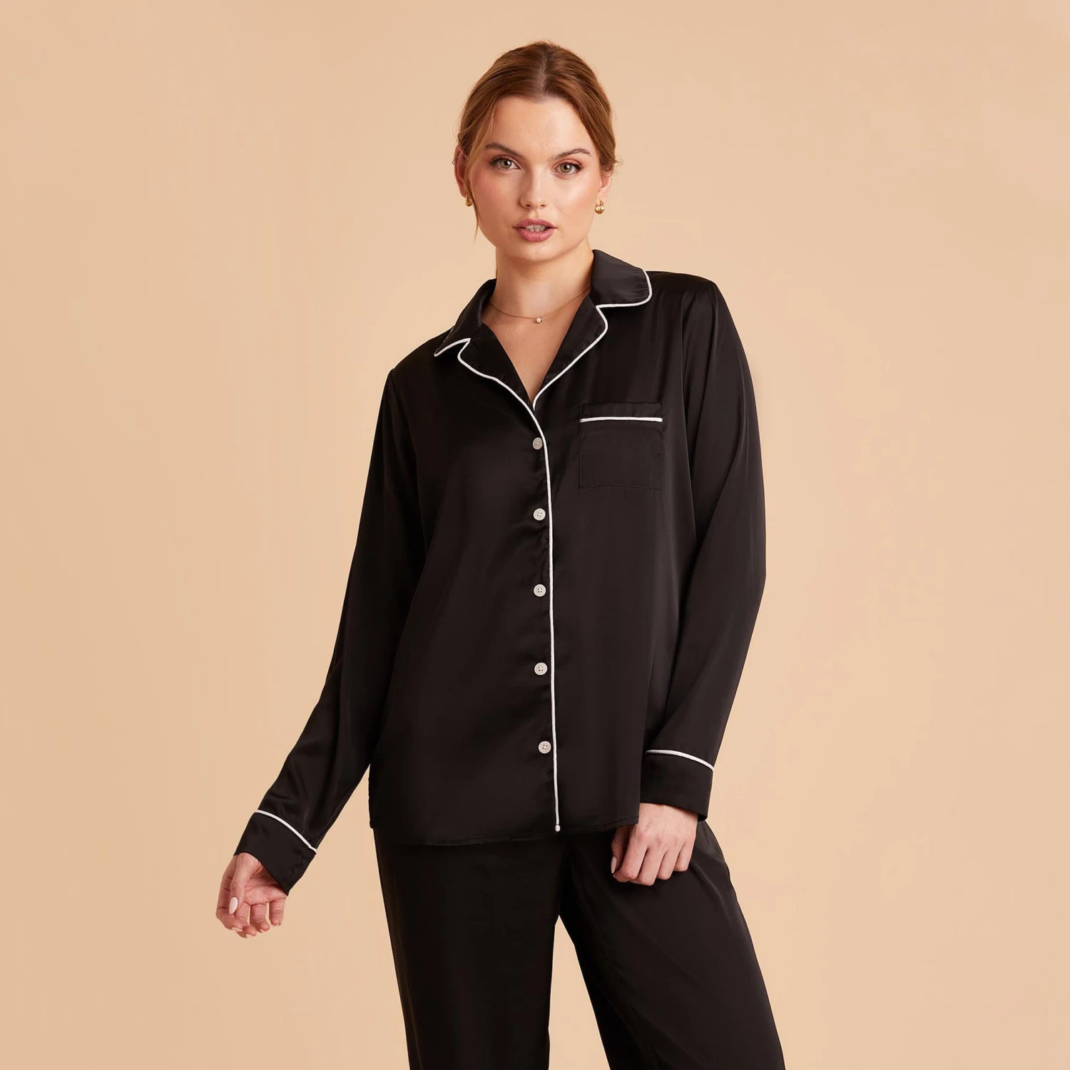 Jonny Long Sleeves And Pants Satin PJ Set - Black - Image 12