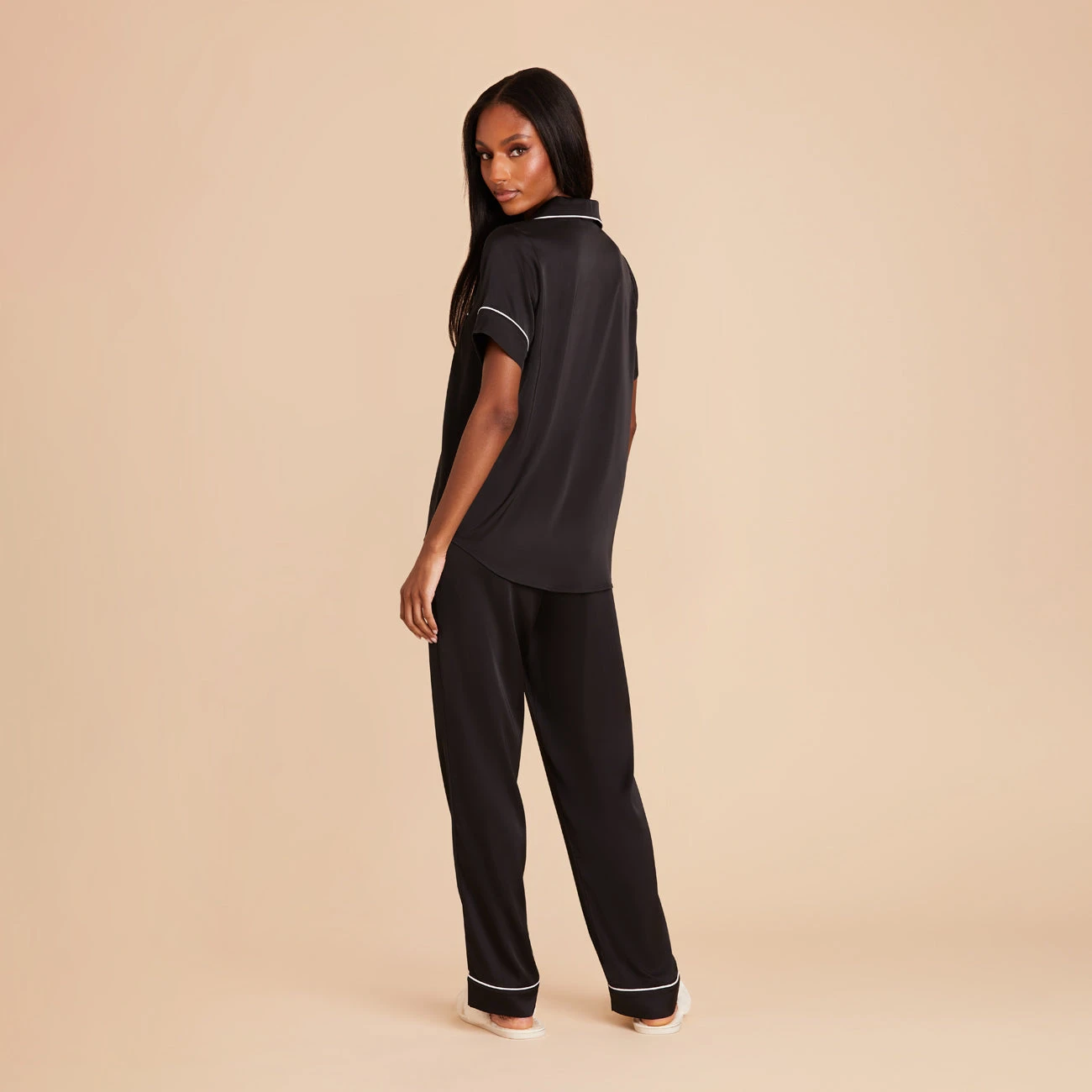 Jonny Satin Short Sleeve And Pant Set - Black - Image 2