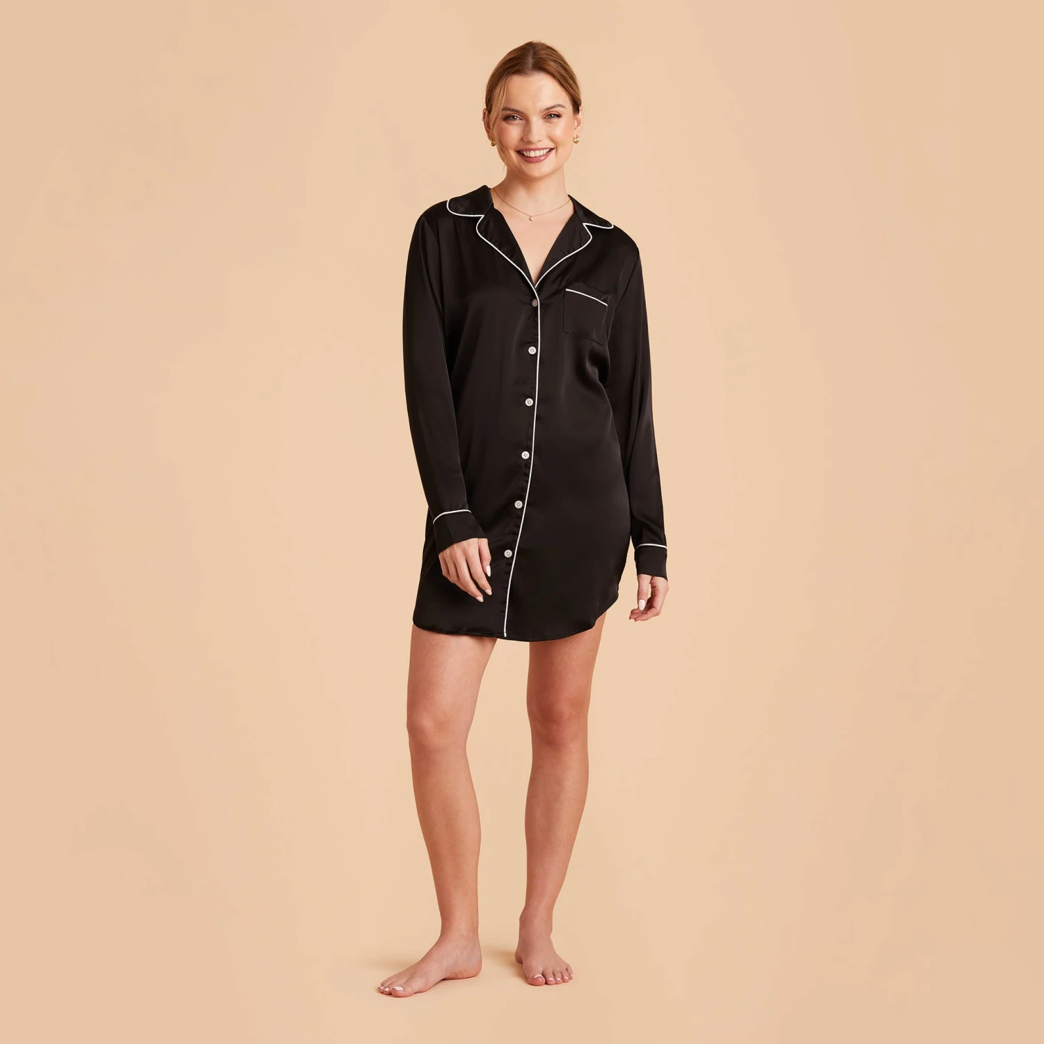 Kamryn Satin Sleepshirt - Black - Image 8