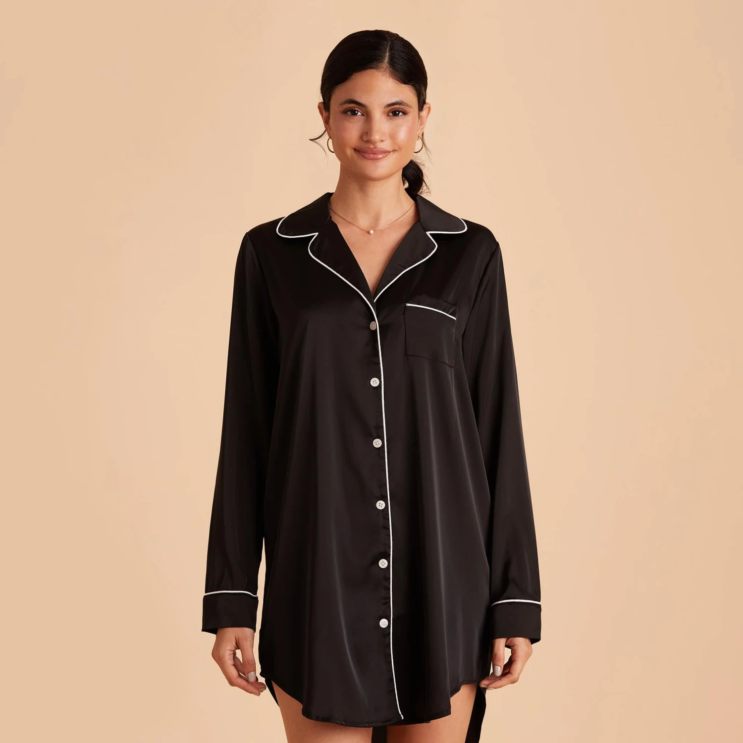 Kamryn Satin Sleepshirt - Black - Image 4