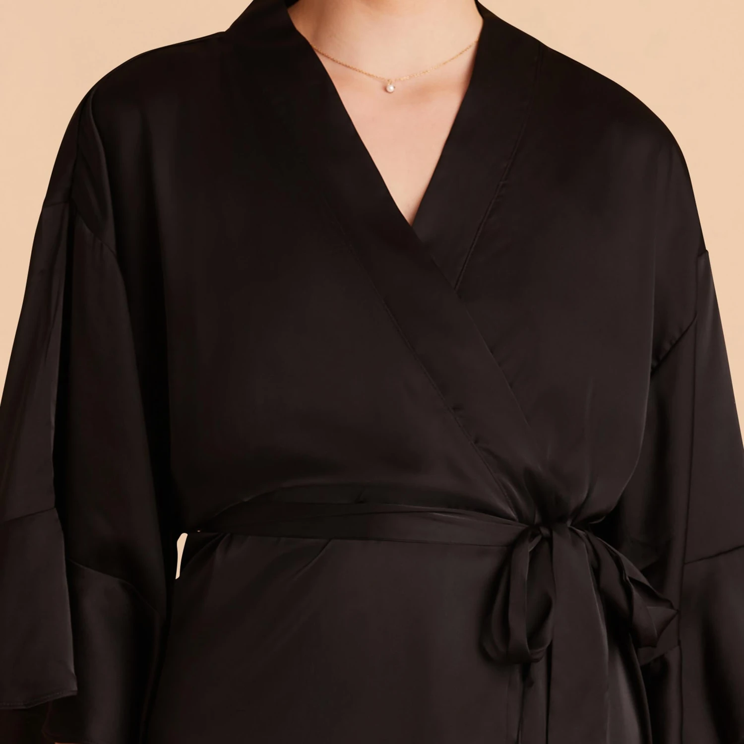Kenny Ruffle Satin Robe - Black - Image 12