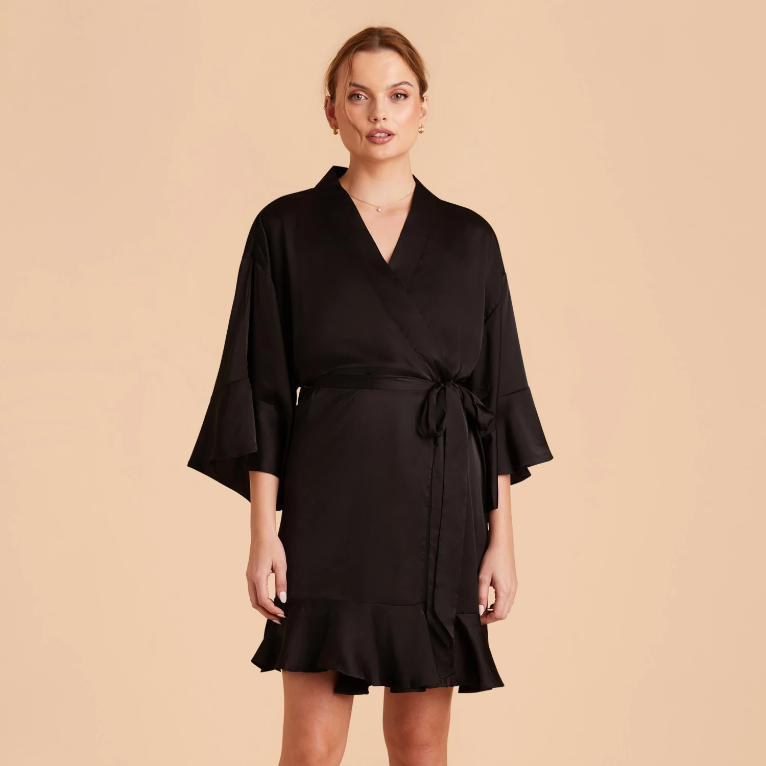 Kenny Ruffle Satin Robe - Black - Image 9