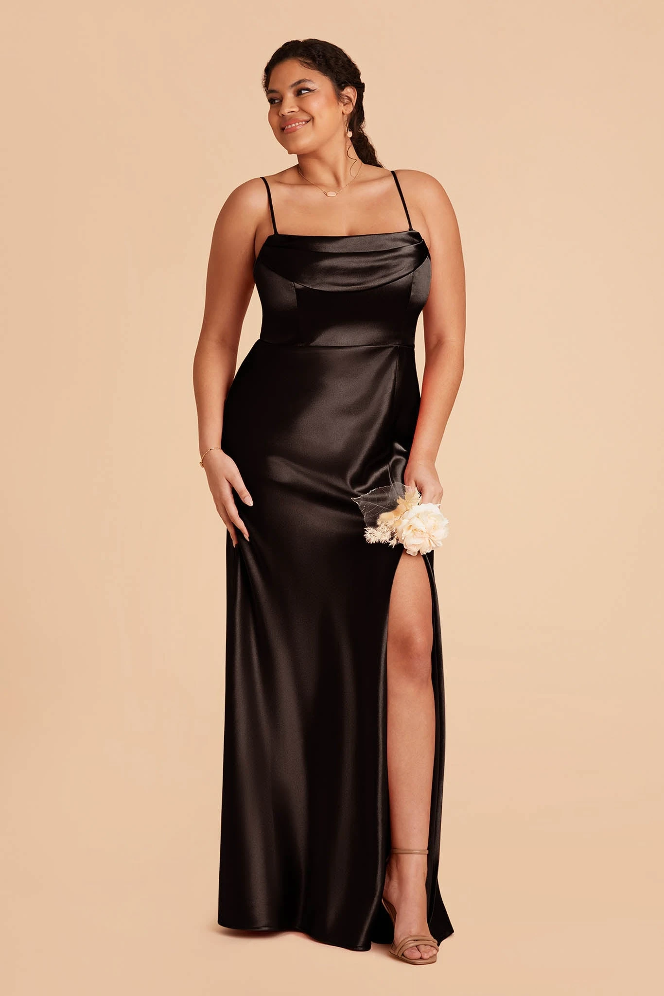 Mia Shiny Satin Convertible Dress - Black - Image 12