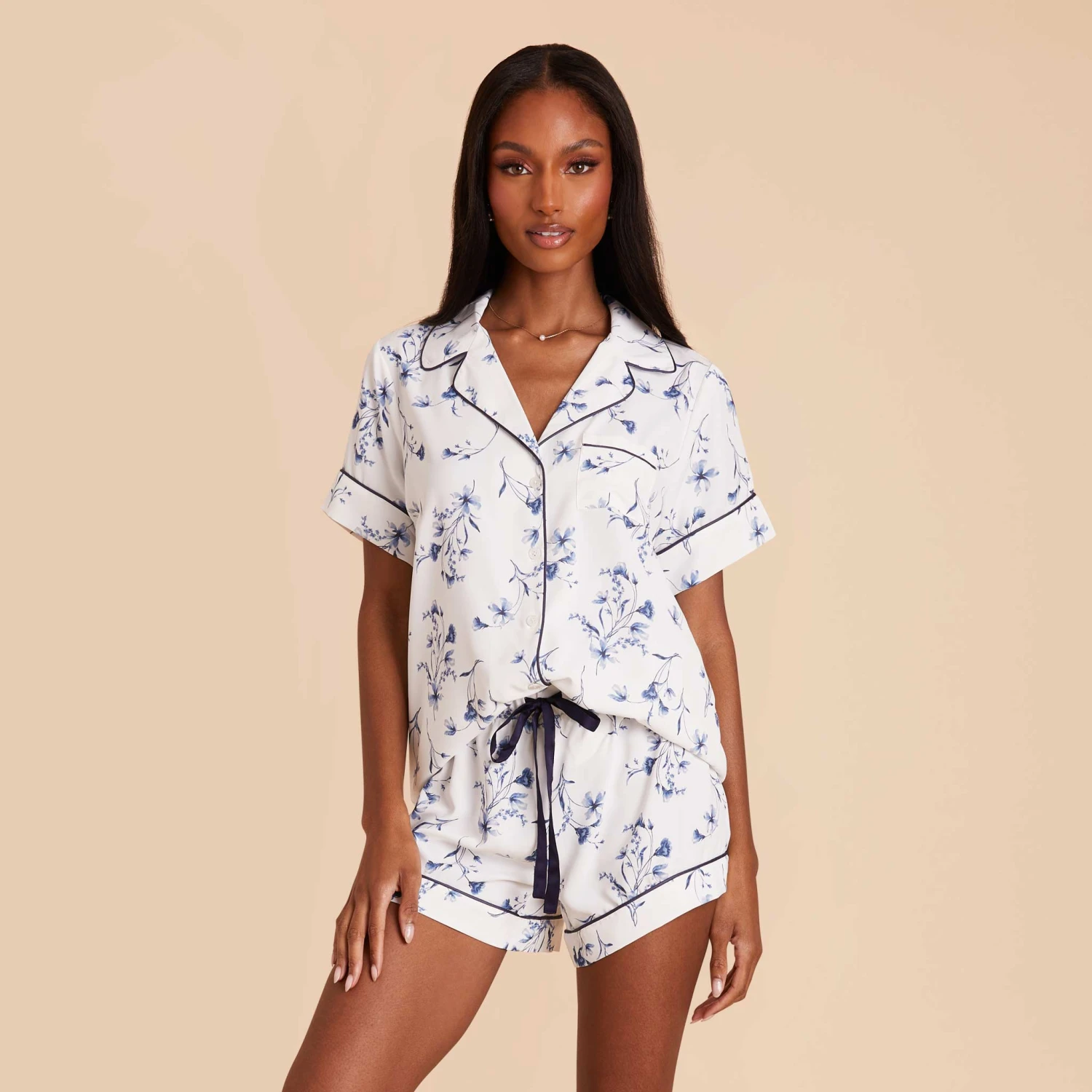 Jonny Satin Floral Pajama Set - Blue Le Fleur