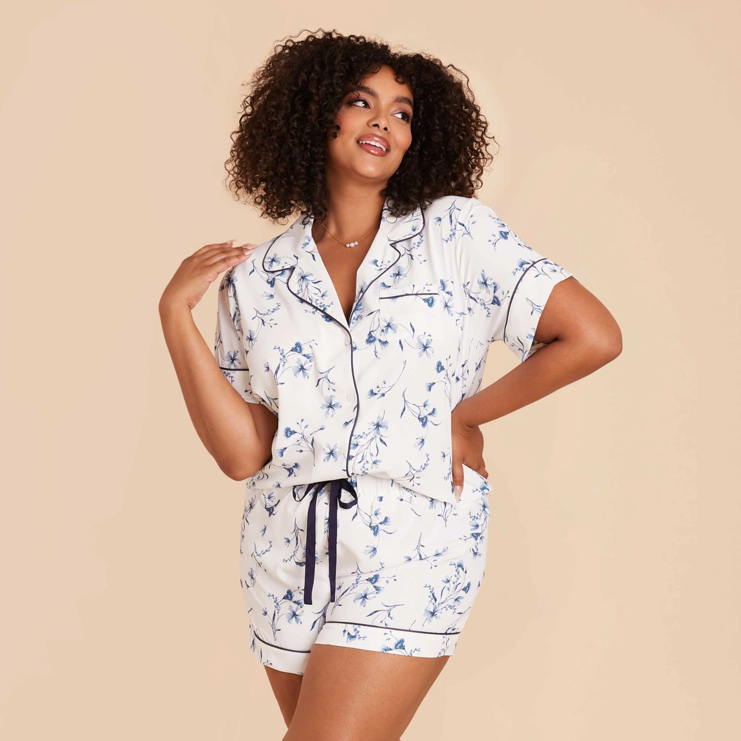 Jonny Satin Floral Pajama Set - Blue Le Fleur - Image 2