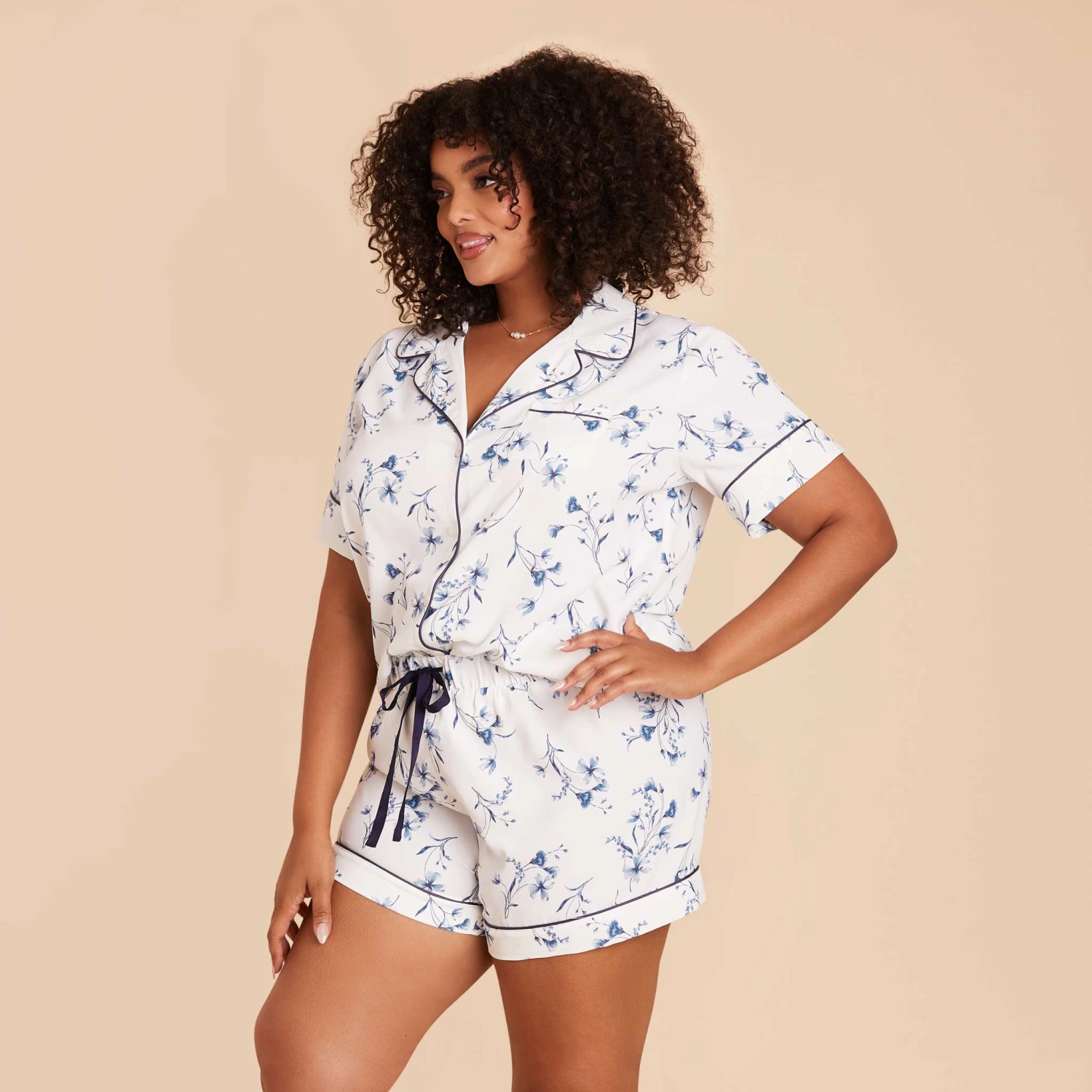 Jonny Satin Floral Pajama Set - Blue Le Fleur - Image 11