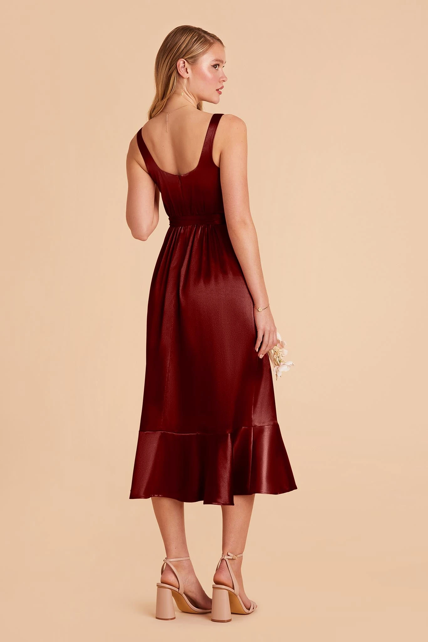 Eugenia Shiny Satin Convertible Midi Dress - Cabernet - Image 6