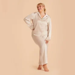 Jonny Long Sleeves And Pants Satin PJ Set - Champagne