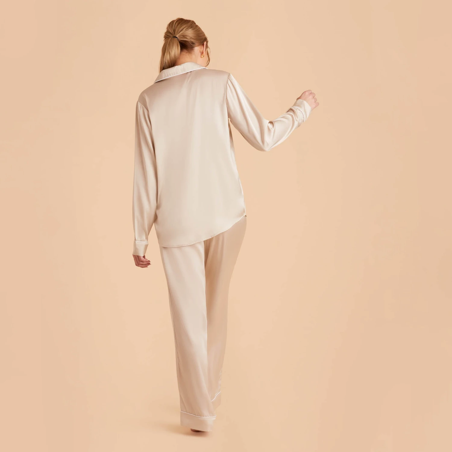 Jonny Long Sleeves And Pants Satin PJ Set - Champagne - Image 18