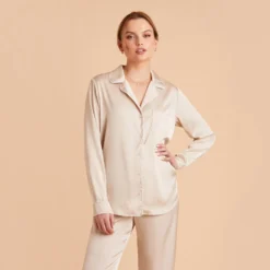 Jonny Satin Long Sleeve Pajama Top - Champagne