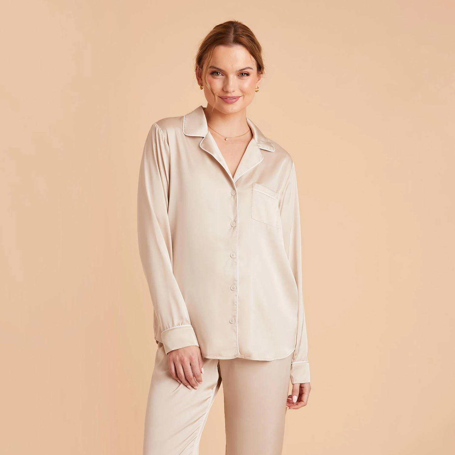 Jonny Long Sleeves And Pants Satin PJ Set - Champagne - Image 15
