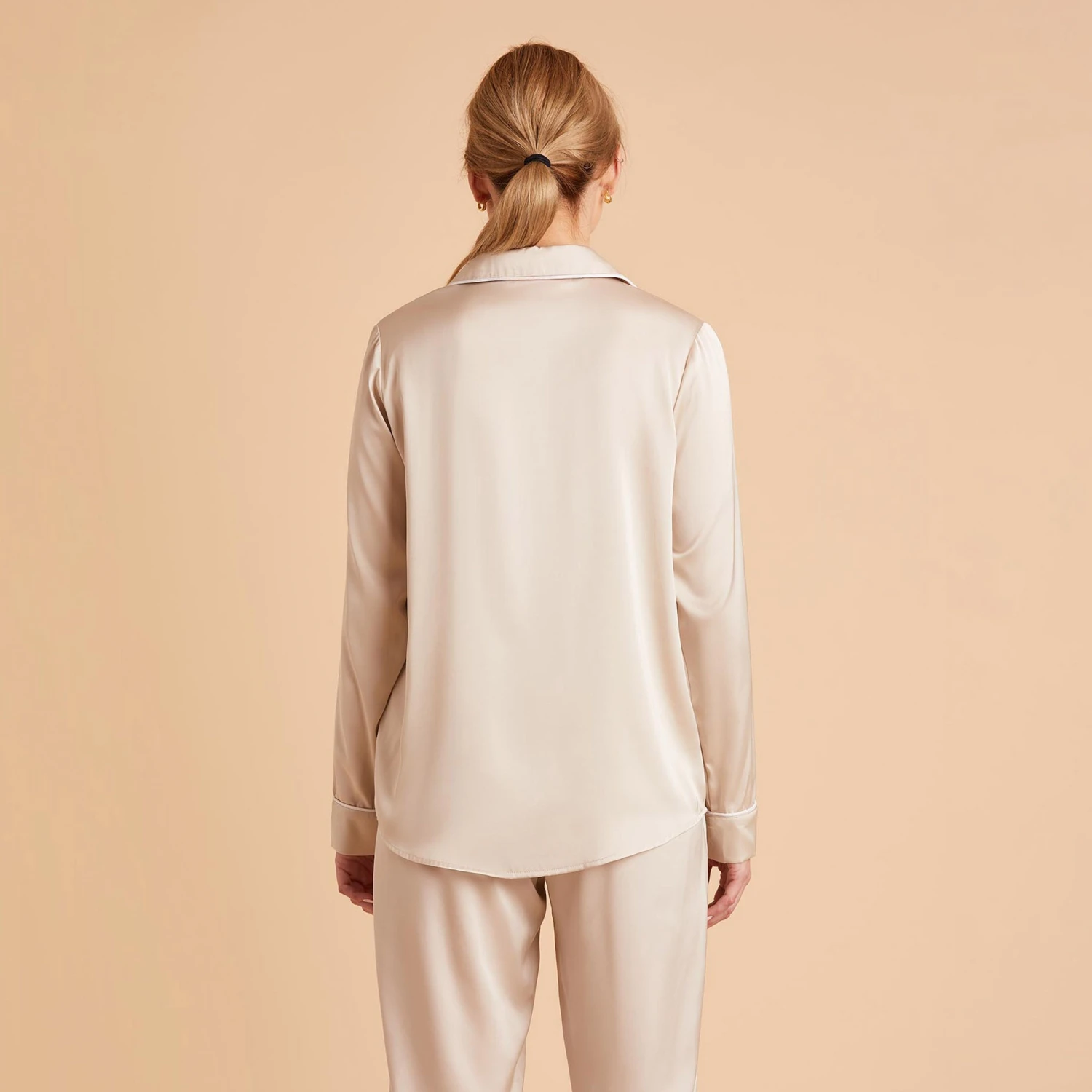 Jonny Long Sleeves And Pants Satin PJ Set - Champagne - Image 13