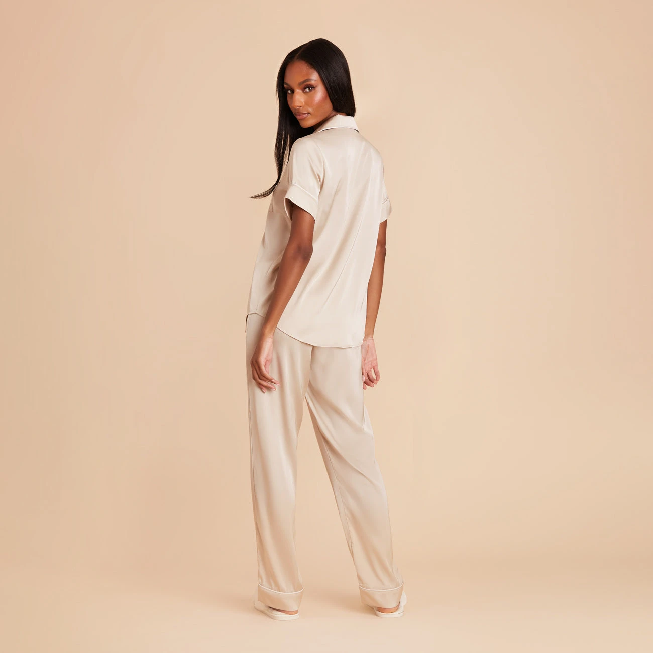 Jonny Satin Short Sleeve And Pant Set - Champagne - Image 2