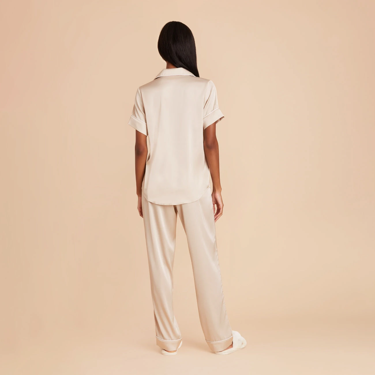 Jonny Satin Short Sleeve And Pant Set - Champagne - Image 6