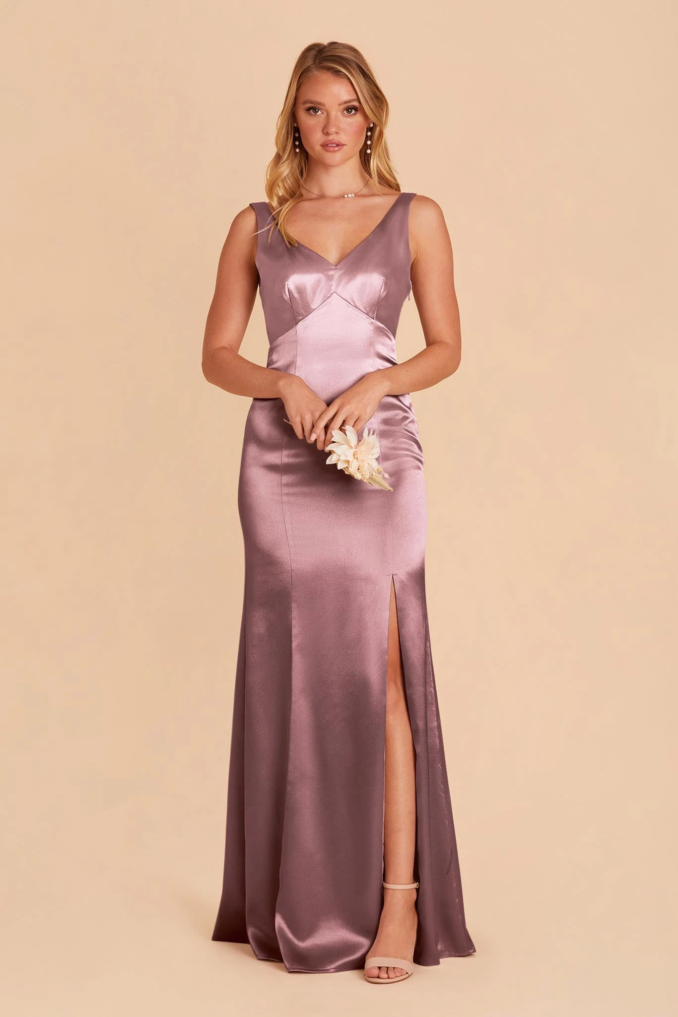 Gloria Shiny Satin Dress - Dark Mauve - Image 3