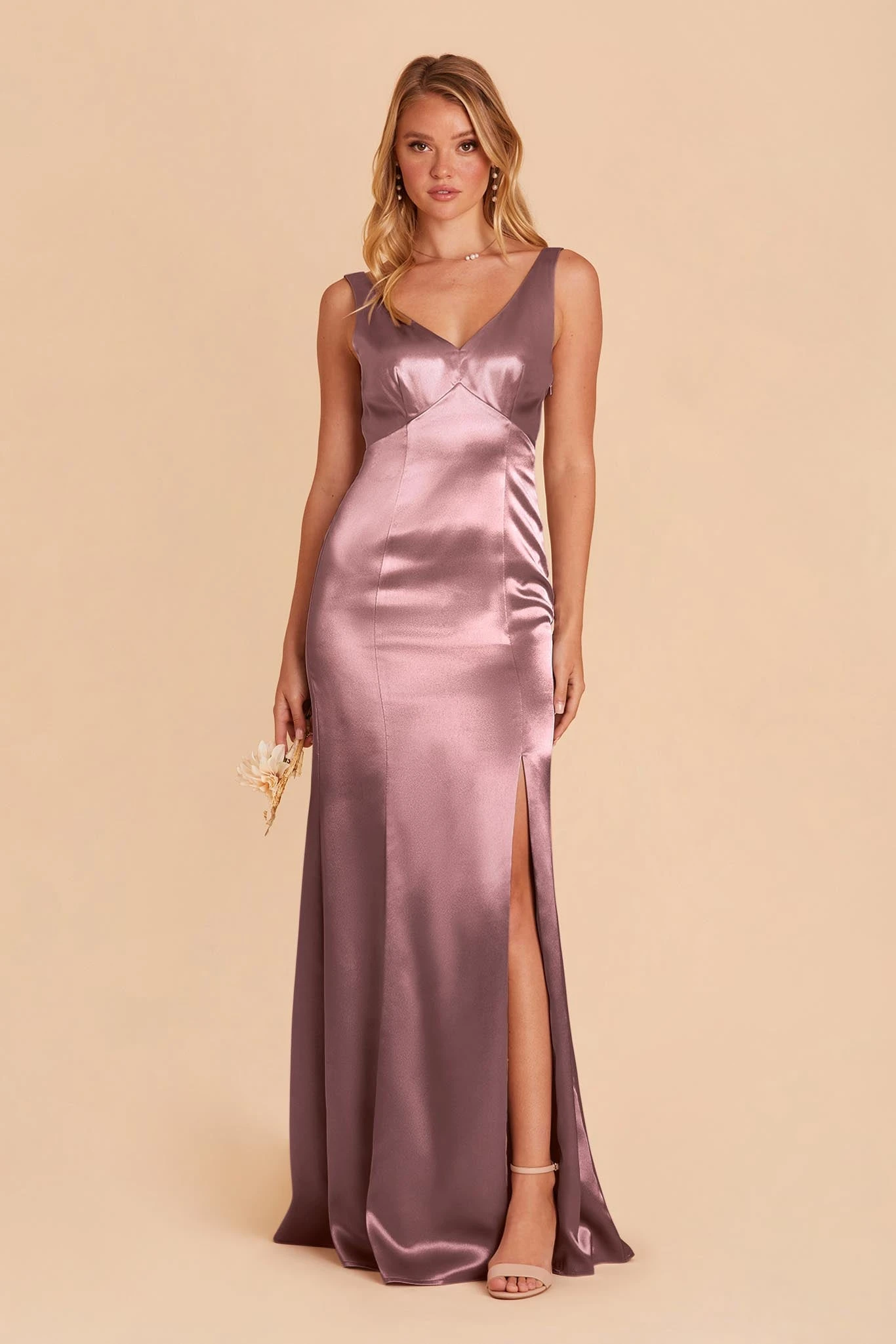 Gloria Shiny Satin Dress - Dark Mauve - Image 2