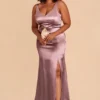 Gloria Shiny Satin Dress - Dark Mauve