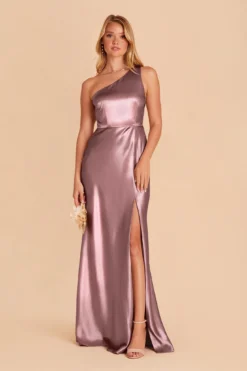 Kira Shiny Satin Dress - Dark Mauve