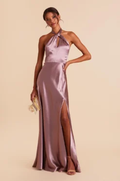 Monica Shiny Satin Dress - Dark Mauve