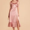 Eugenia Shiny Satin Convertible Midi Dress - Desert Rose