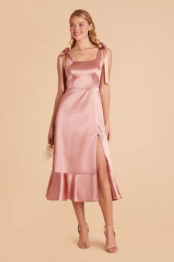 Eugenia Shiny Satin Convertible Midi Dress - Desert Rose