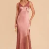 Gloria Shiny Satin Dress - Desert Rose