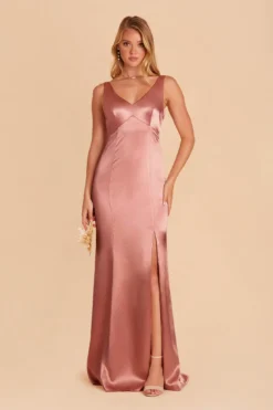 Gloria Shiny Satin Dress - Desert Rose