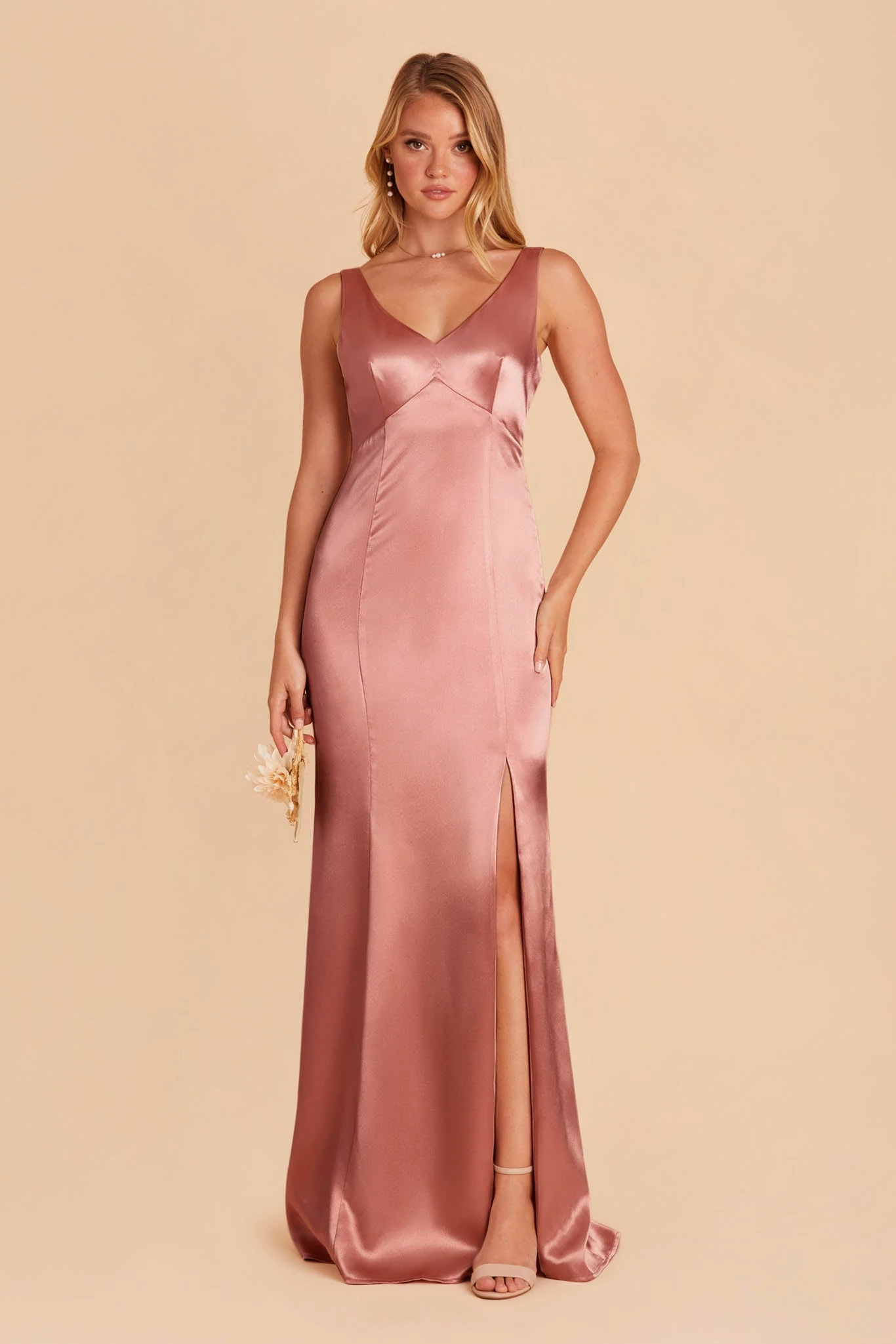 Gloria Shiny Satin Dress - Desert Rose