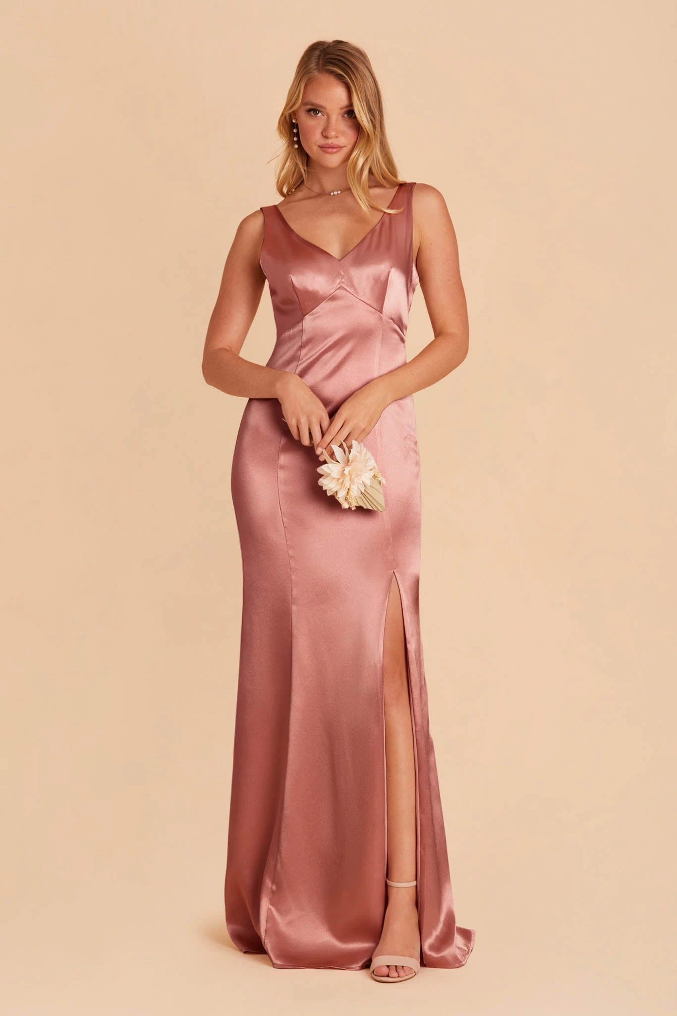 Gloria Shiny Satin Dress - Desert Rose - Image 3
