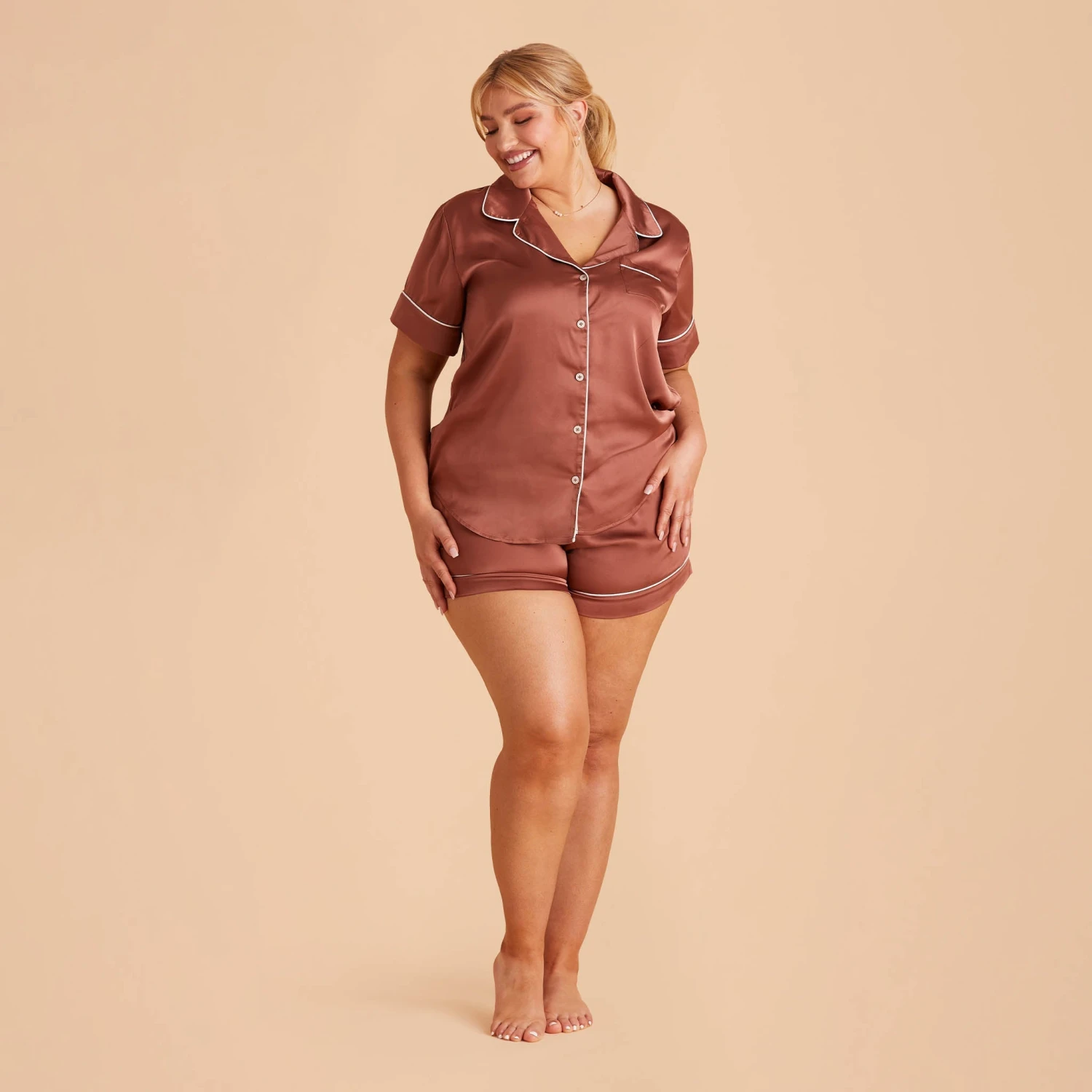 Jonny Satin Short Sleeve Pajama Top - Desert Rose - Image 13