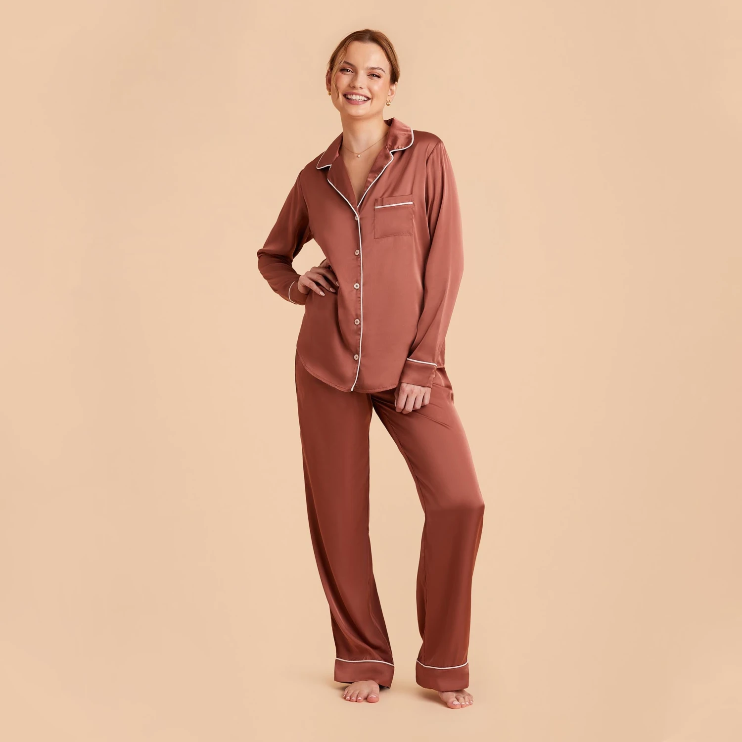Jonny Satin Pajama Pants - Desert Rose - Image 3