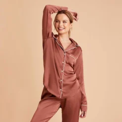 Jonny Satin Long Sleeve Pajama Top - Desert Rose