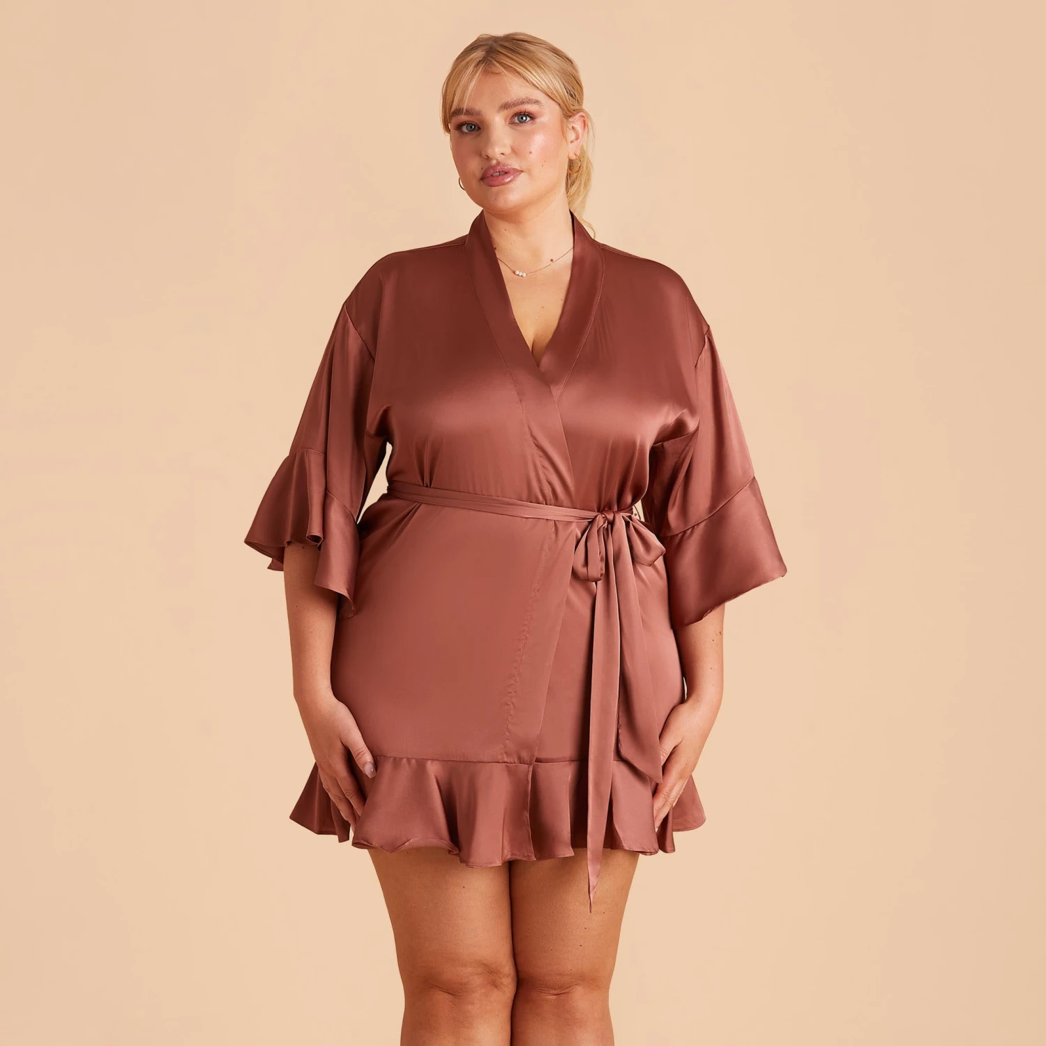 Kenny Ruffle Satin Robe - Desert Rose - Image 4