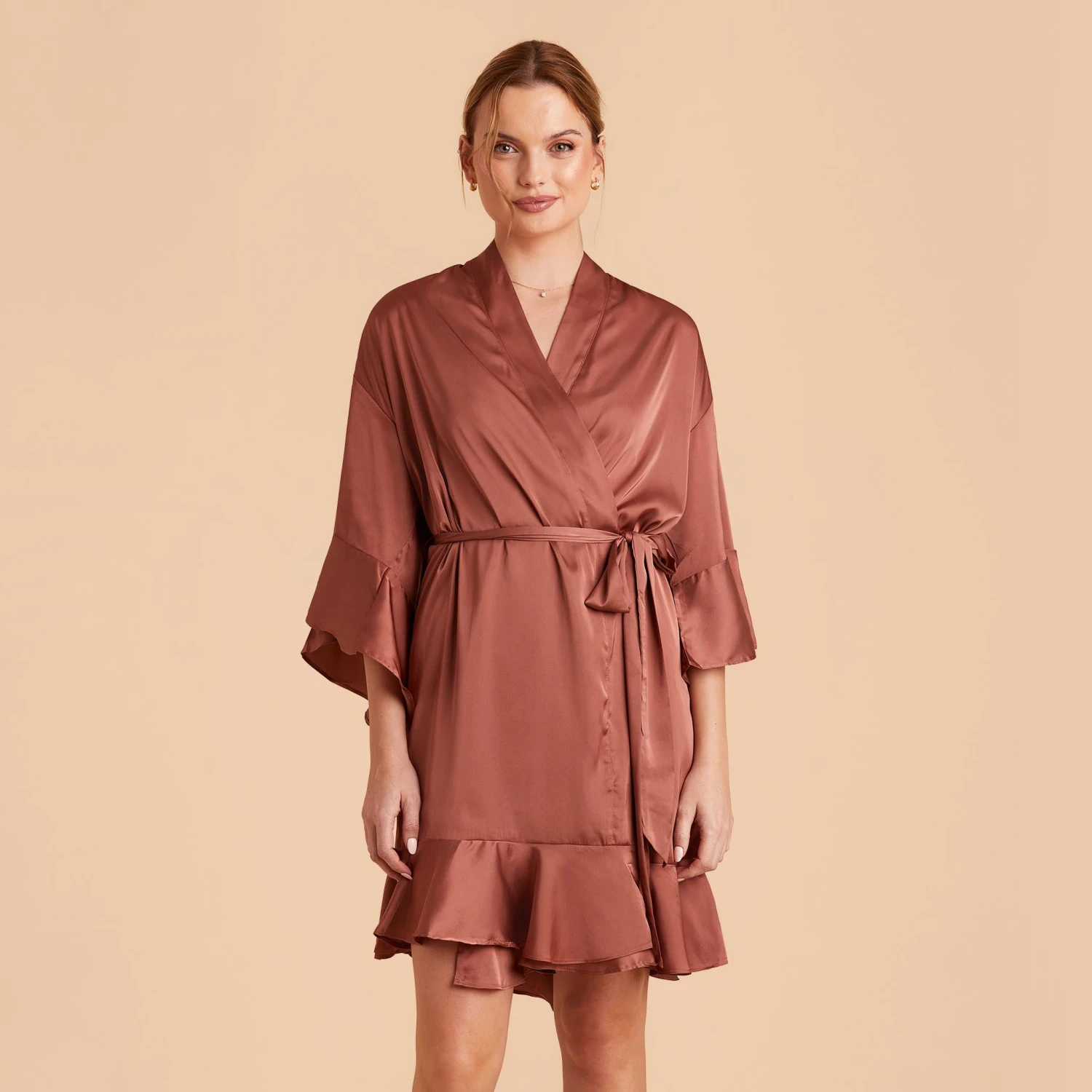 Kenny Ruffle Satin Robe - Desert Rose - Image 8
