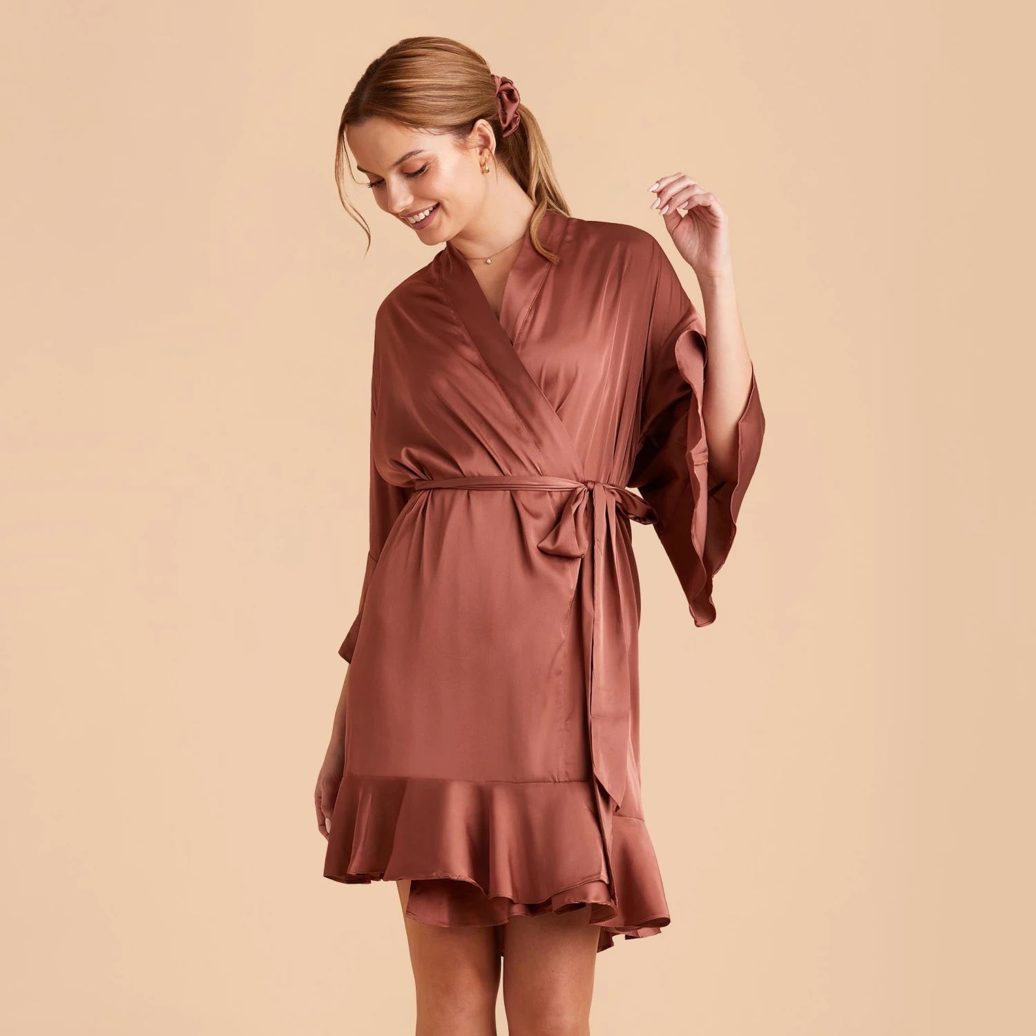 Kenny Ruffle Satin Robe - Desert Rose - Image 14