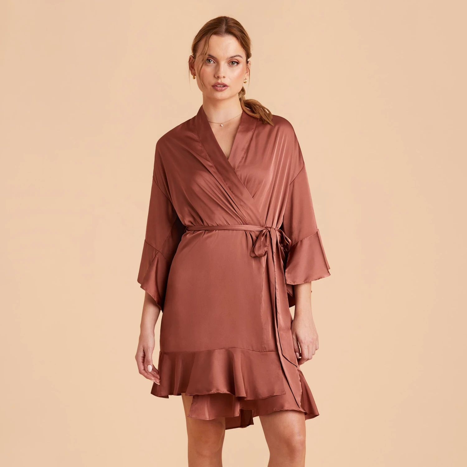 Kenny Ruffle Satin Robe - Desert Rose - Image 12