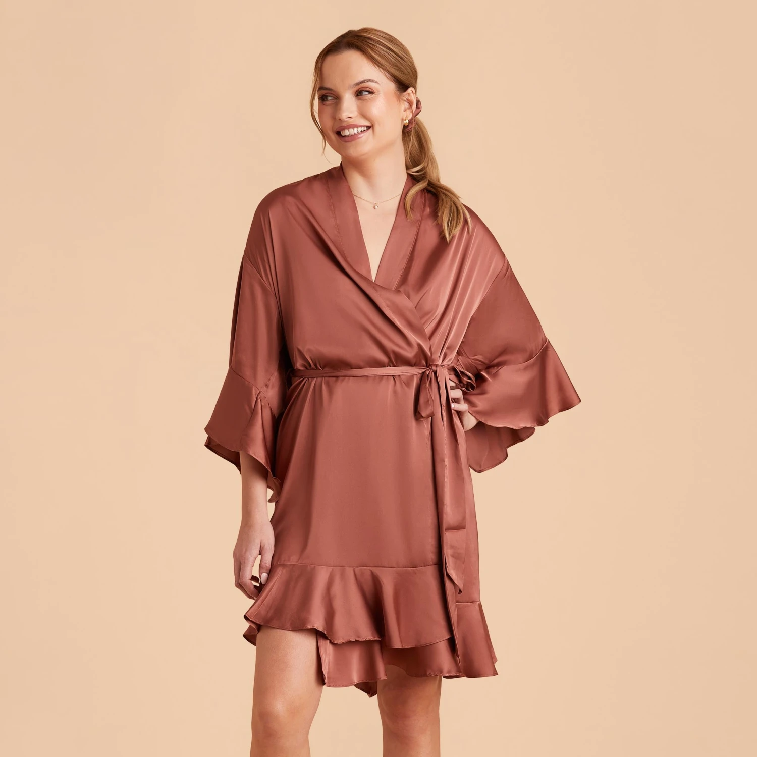 Kenny Ruffle Satin Robe - Desert Rose - Image 5