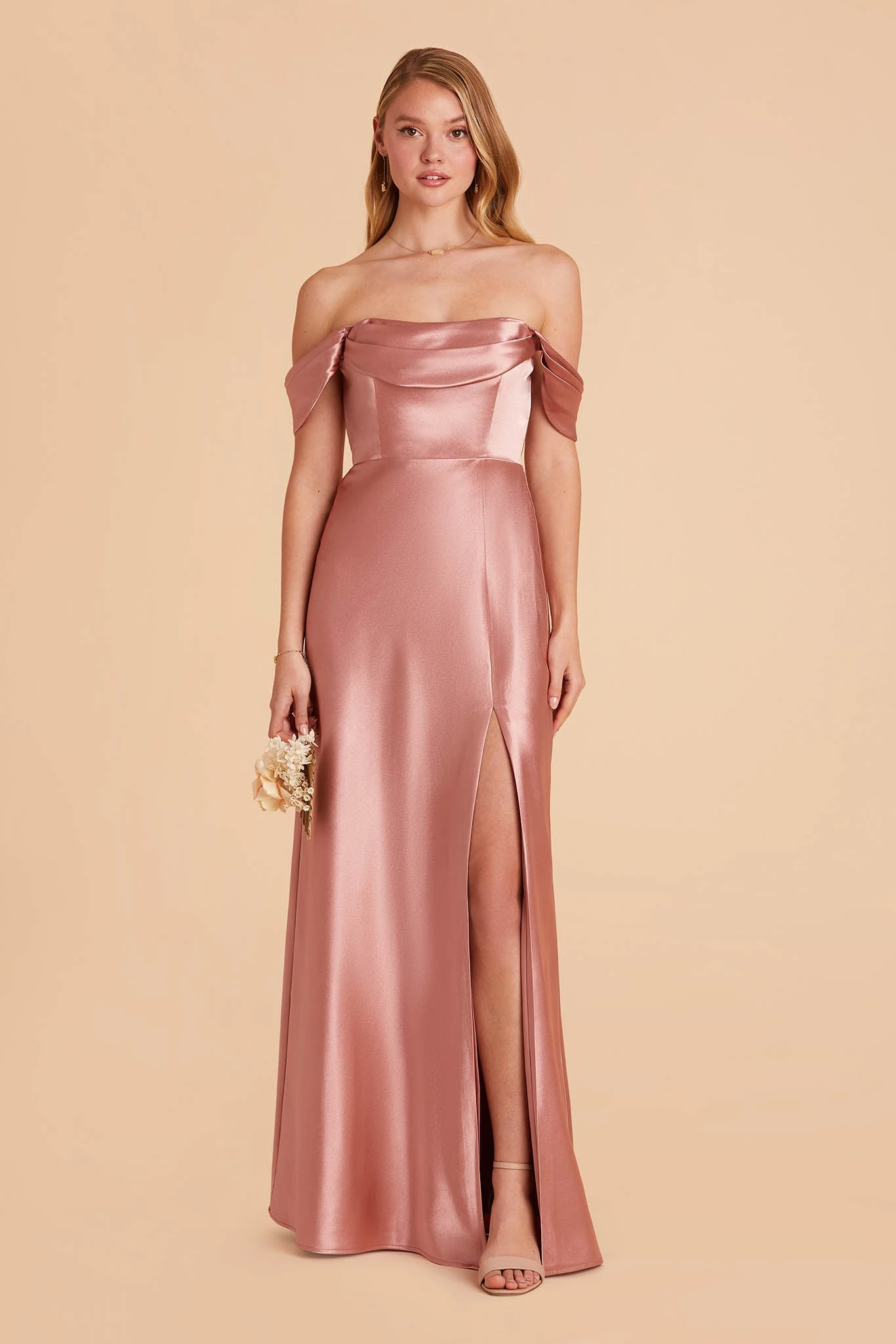 Mia Shiny Satin Convertible Dress - Desert Rose - Image 8