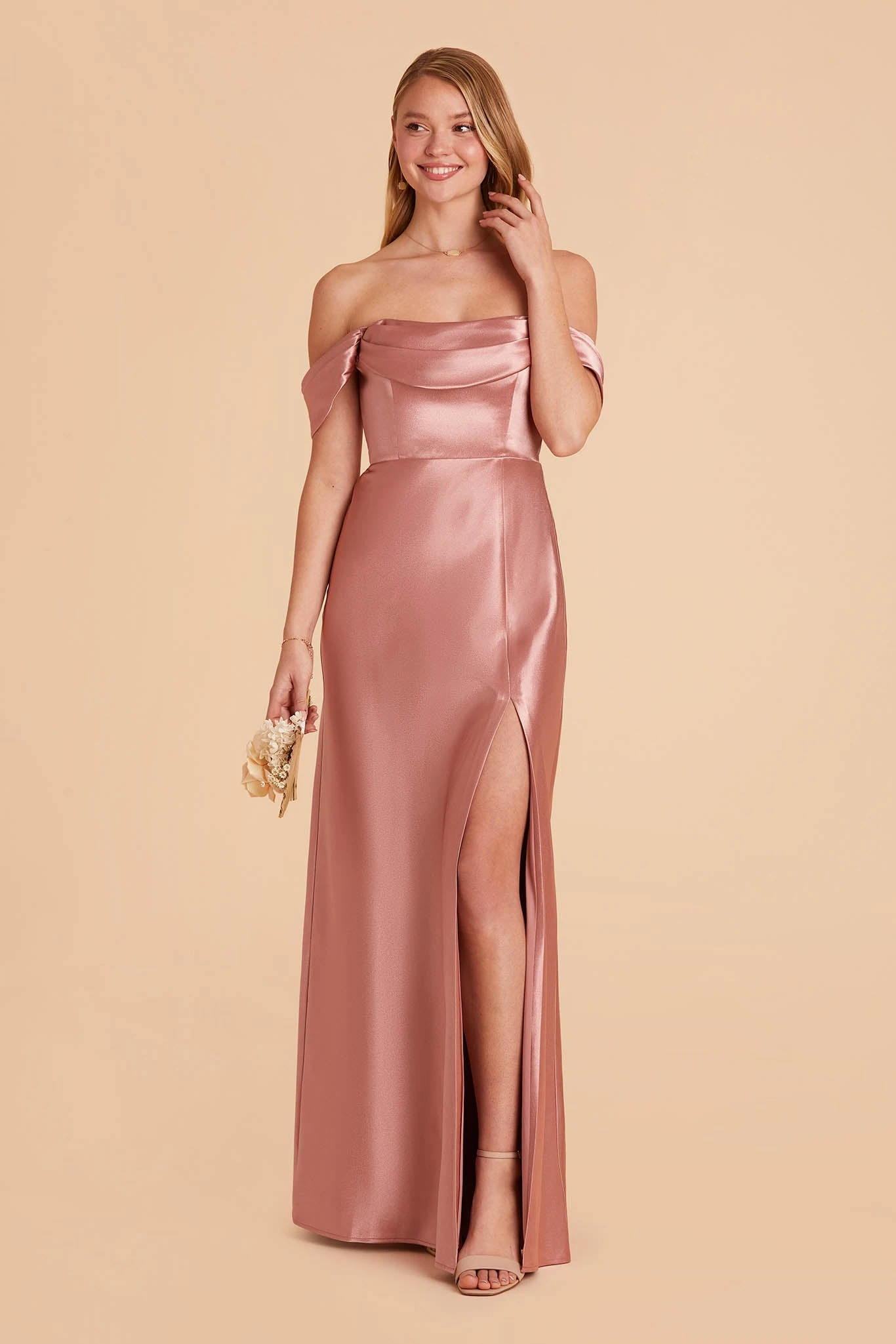 Mia Shiny Satin Convertible Dress - Desert Rose