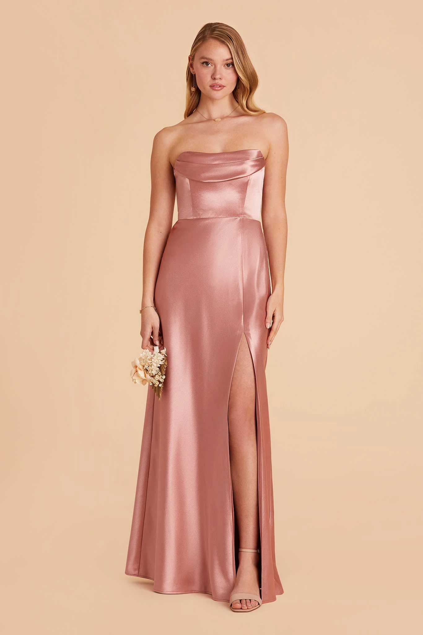Mia Shiny Satin Convertible Dress - Desert Rose - Image 5