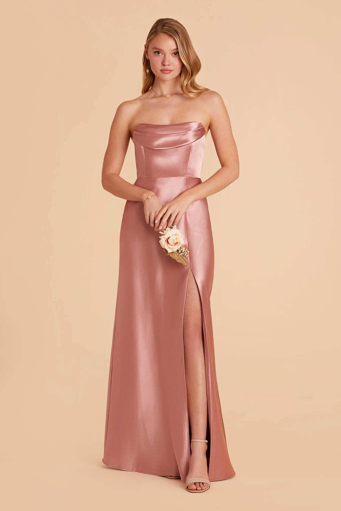 Mia Shiny Satin Convertible Dress - Desert Rose - Image 7